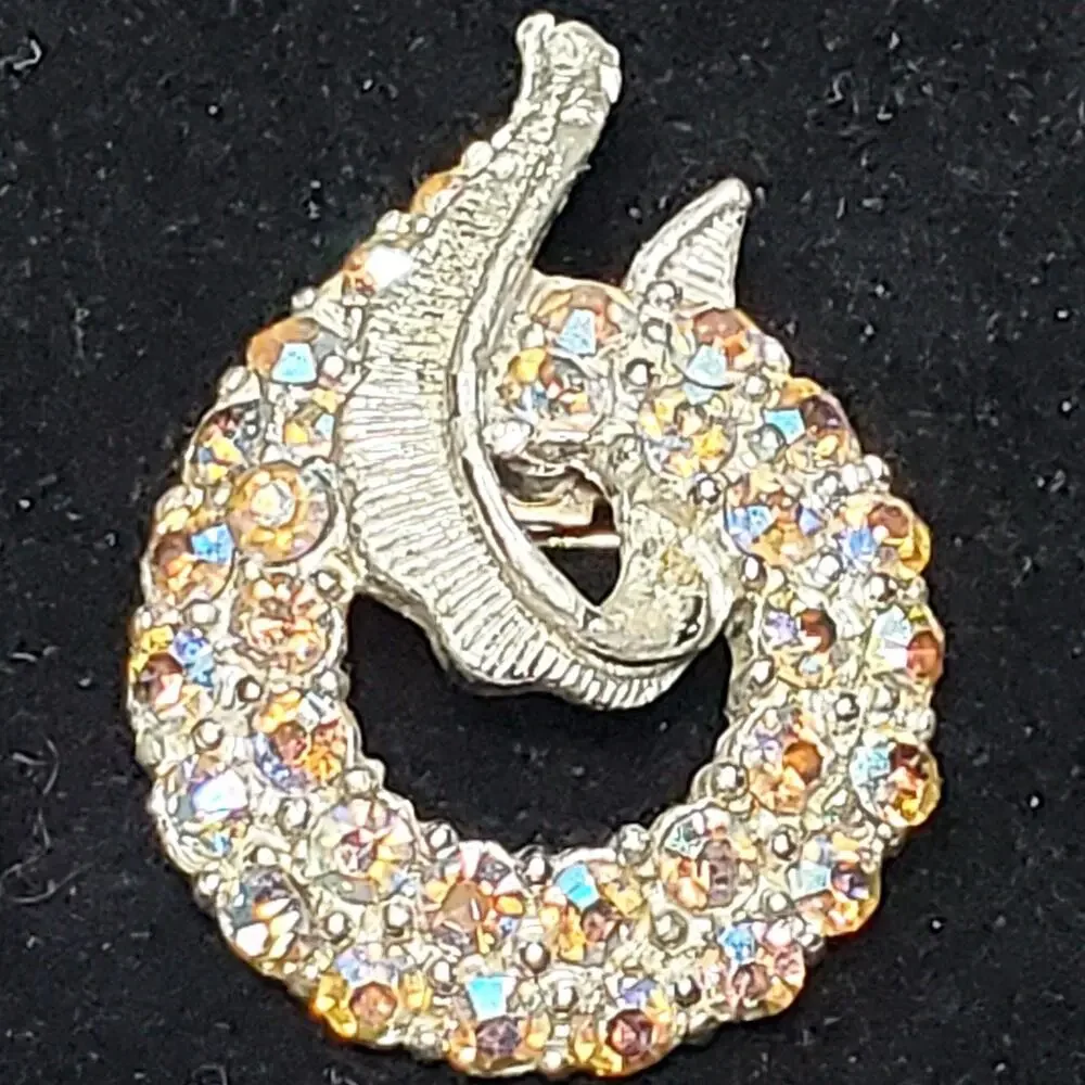 AB Rhinestones Silver Tone Brooch Unsigned 1.75